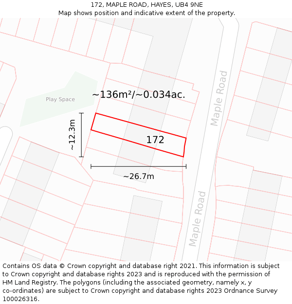 172, MAPLE ROAD, HAYES, UB4 9NE: Plot and title map