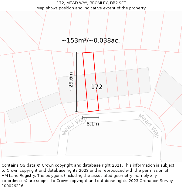 172, MEAD WAY, BROMLEY, BR2 9ET: Plot and title map