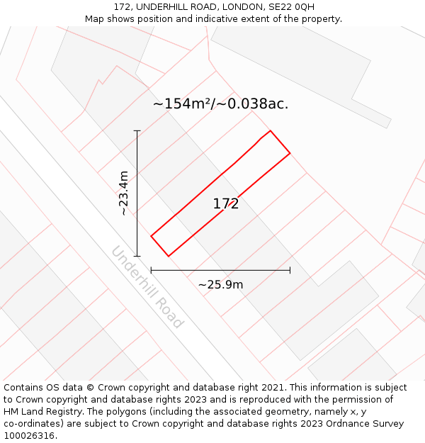 172, UNDERHILL ROAD, LONDON, SE22 0QH: Plot and title map