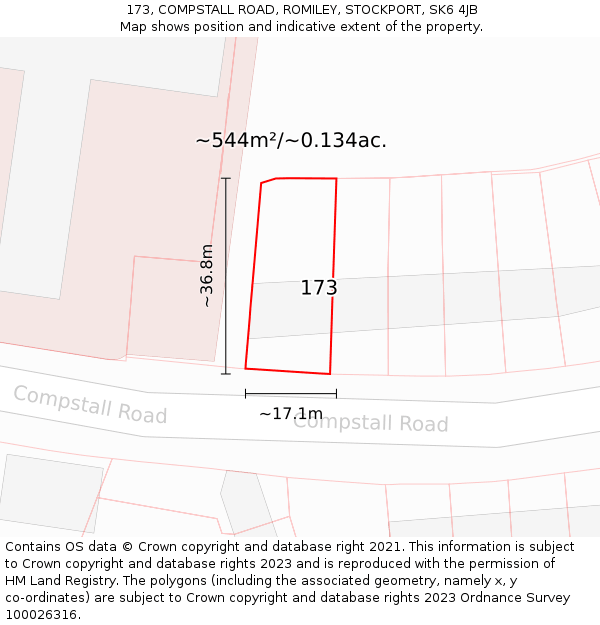 173, COMPSTALL ROAD, ROMILEY, STOCKPORT, SK6 4JB: Plot and title map