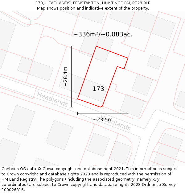 173, HEADLANDS, FENSTANTON, HUNTINGDON, PE28 9LP: Plot and title map