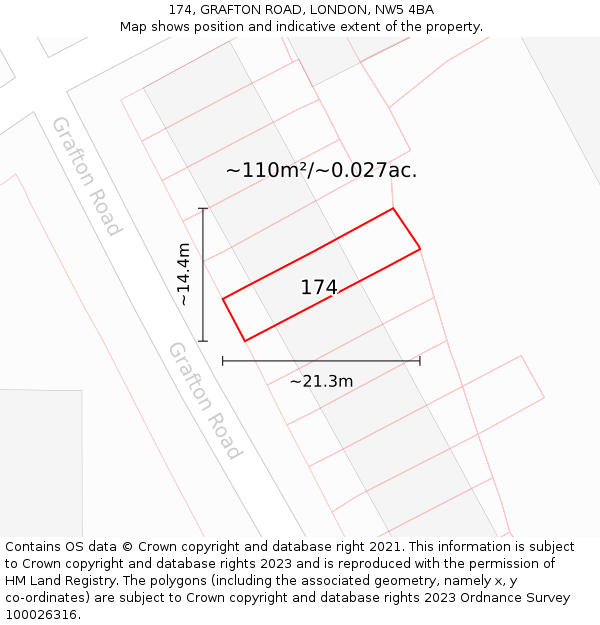 174, GRAFTON ROAD, LONDON, NW5 4BA: Plot and title map