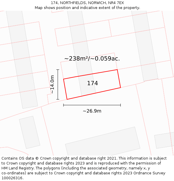 174, NORTHFIELDS, NORWICH, NR4 7EX: Plot and title map