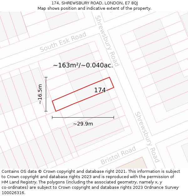 174, SHREWSBURY ROAD, LONDON, E7 8QJ: Plot and title map
