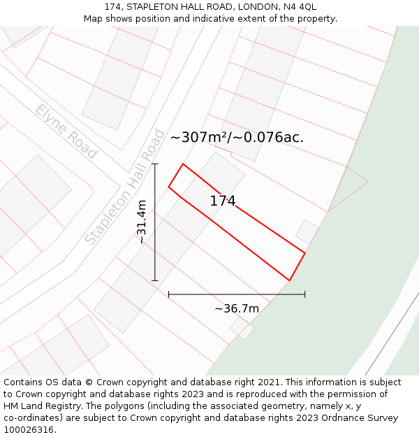 174, STAPLETON HALL ROAD, LONDON, N4 4QL: Plot and title map