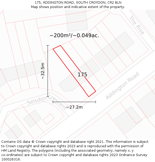 175, ADDINGTON ROAD, SOUTH CROYDON, CR2 8LN: Plot and title map