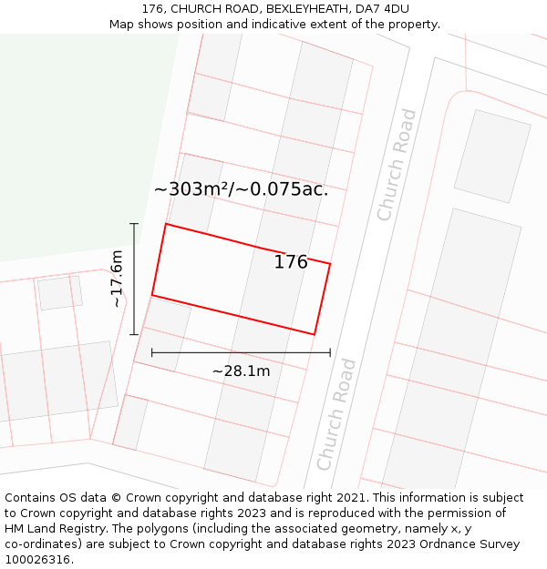 176, CHURCH ROAD, BEXLEYHEATH, DA7 4DU: Plot and title map
