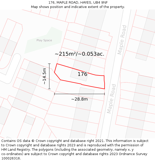 176, MAPLE ROAD, HAYES, UB4 9NF: Plot and title map