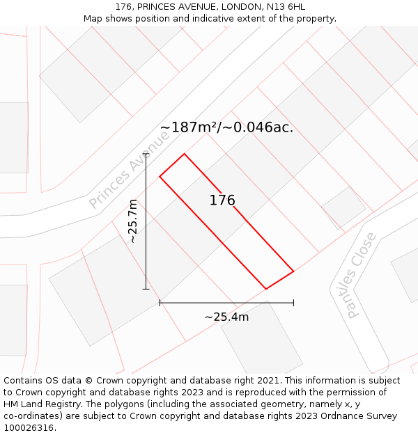 176, PRINCES AVENUE, LONDON, N13 6HL: Plot and title map