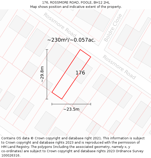 176, ROSSMORE ROAD, POOLE, BH12 2HL: Plot and title map