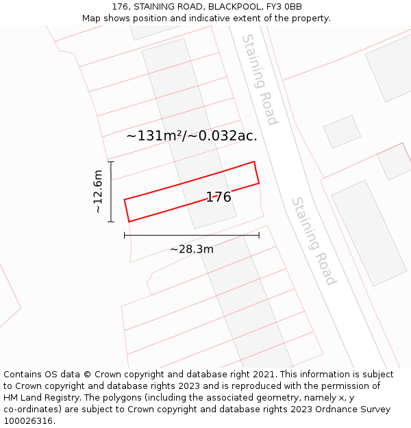 176, STAINING ROAD, BLACKPOOL, FY3 0BB: Plot and title map