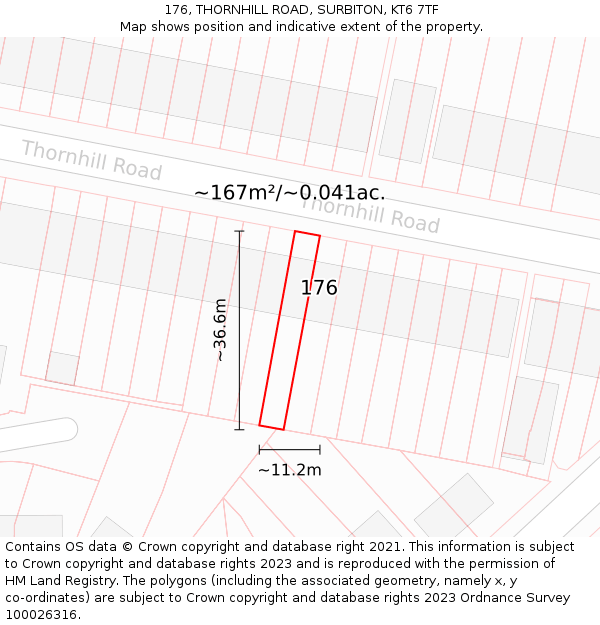 176, THORNHILL ROAD, SURBITON, KT6 7TF: Plot and title map