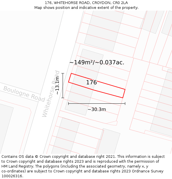176, WHITEHORSE ROAD, CROYDON, CR0 2LA: Plot and title map