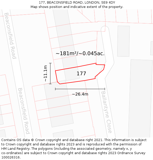 177, BEACONSFIELD ROAD, LONDON, SE9 4DY: Plot and title map