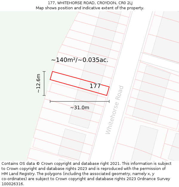 177, WHITEHORSE ROAD, CROYDON, CR0 2LJ: Plot and title map