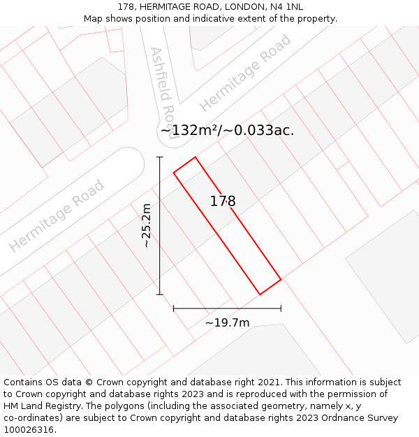 178, HERMITAGE ROAD, LONDON, N4 1NL: Plot and title map