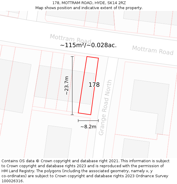 178, MOTTRAM ROAD, HYDE, SK14 2RZ: Plot and title map