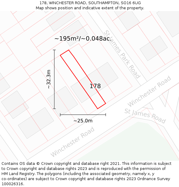 178, WINCHESTER ROAD, SOUTHAMPTON, SO16 6UG: Plot and title map