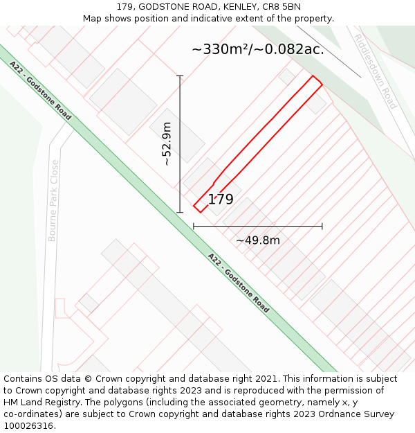 179, GODSTONE ROAD, KENLEY, CR8 5BN: Plot and title map
