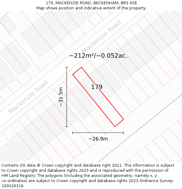 179, MACKENZIE ROAD, BECKENHAM, BR3 4SE: Plot and title map