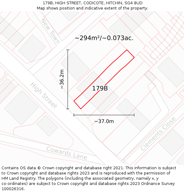 179B, HIGH STREET, CODICOTE, HITCHIN, SG4 8UD: Plot and title map