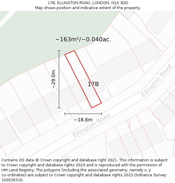 17B, ELLINGTON ROAD, LONDON, N10 3DD: Plot and title map