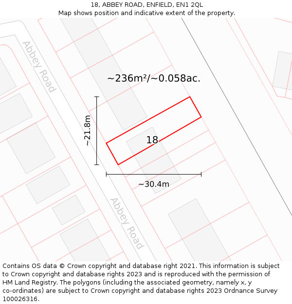 18, ABBEY ROAD, ENFIELD, EN1 2QL: Plot and title map