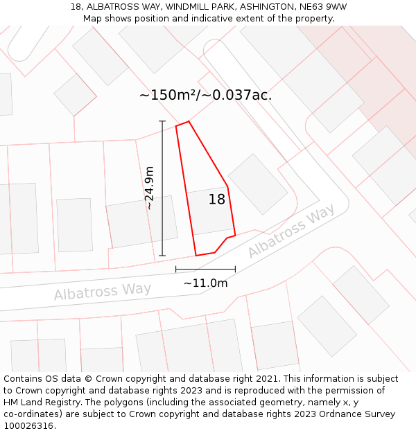 18, ALBATROSS WAY, WINDMILL PARK, ASHINGTON, NE63 9WW: Plot and title map