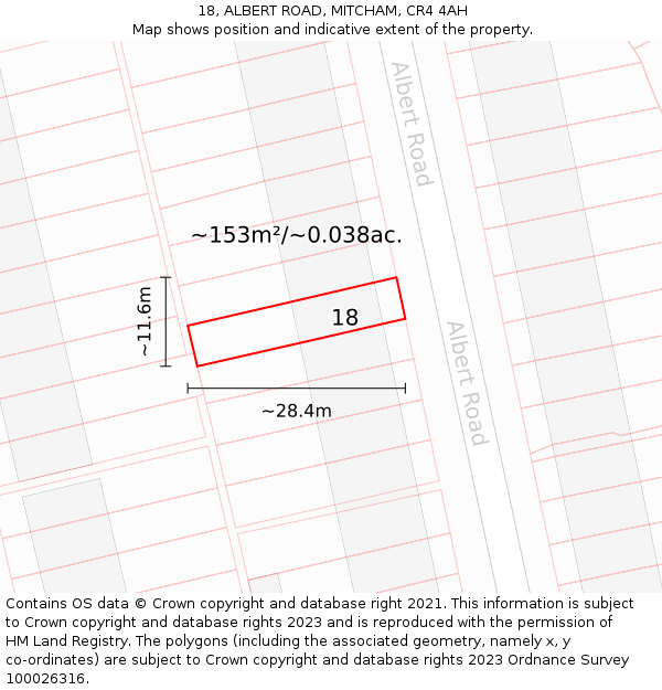 18, ALBERT ROAD, MITCHAM, CR4 4AH: Plot and title map