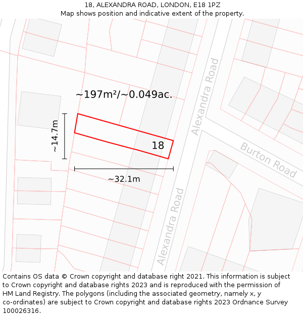 18, ALEXANDRA ROAD, LONDON, E18 1PZ: Plot and title map