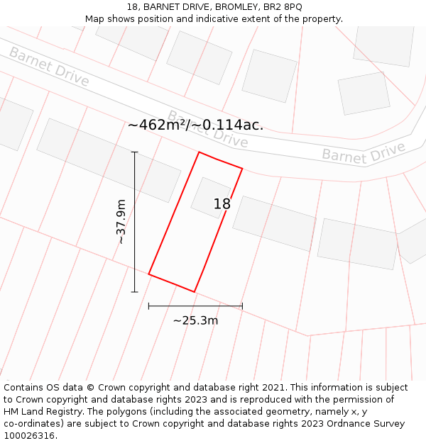 18, BARNET DRIVE, BROMLEY, BR2 8PQ: Plot and title map