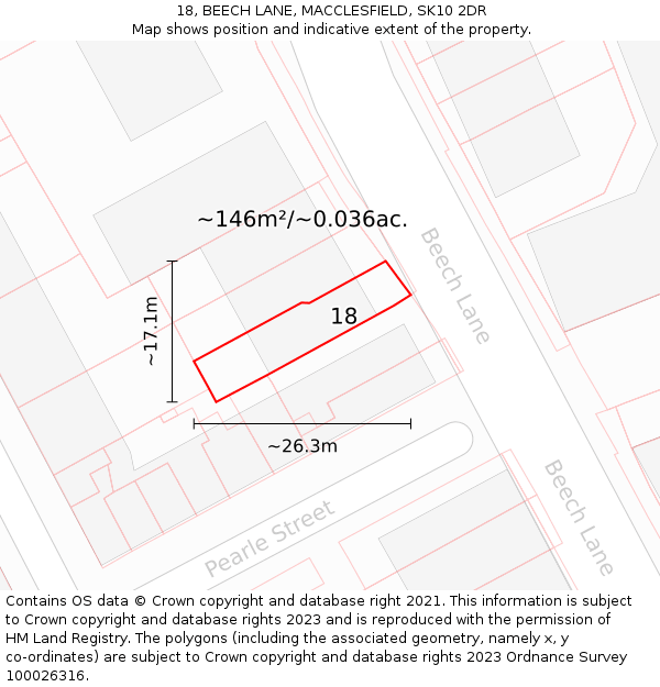 18, BEECH LANE, MACCLESFIELD, SK10 2DR: Plot and title map