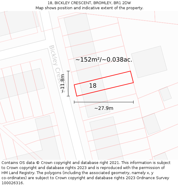 18, BICKLEY CRESCENT, BROMLEY, BR1 2DW: Plot and title map