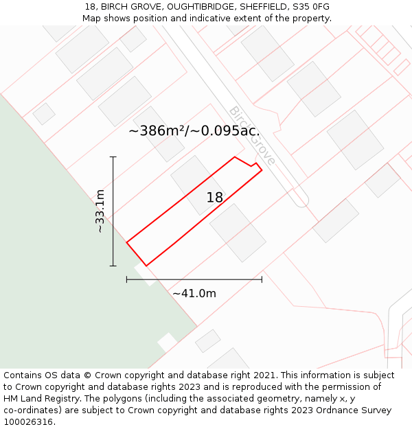 18, BIRCH GROVE, OUGHTIBRIDGE, SHEFFIELD, S35 0FG: Plot and title map