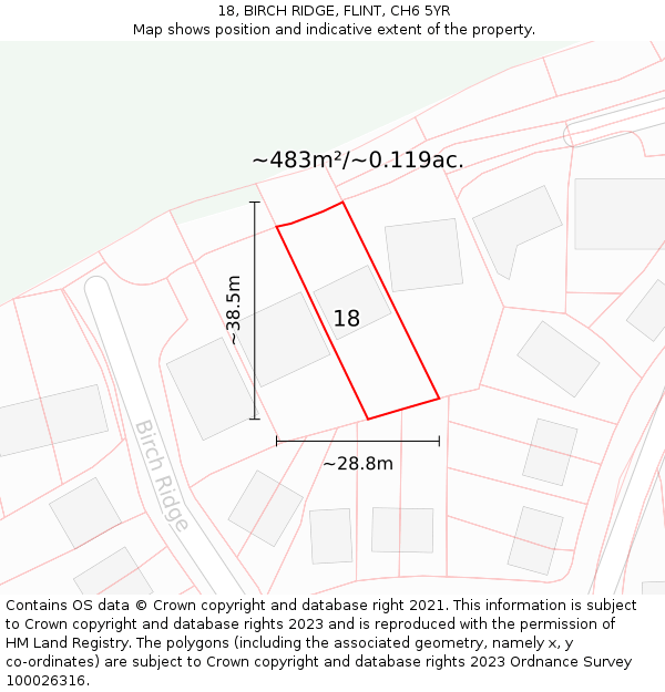 18, BIRCH RIDGE, FLINT, CH6 5YR: Plot and title map