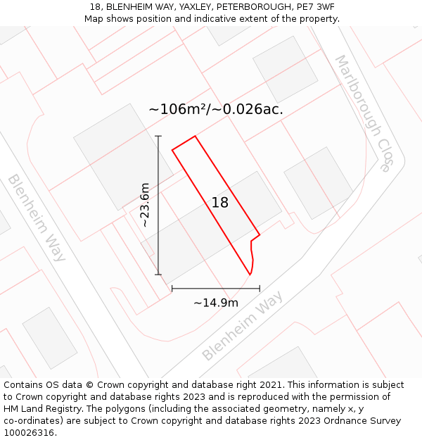 18, BLENHEIM WAY, YAXLEY, PETERBOROUGH, PE7 3WF: Plot and title map