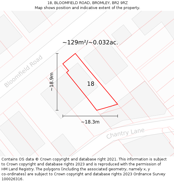 18, BLOOMFIELD ROAD, BROMLEY, BR2 9RZ: Plot and title map
