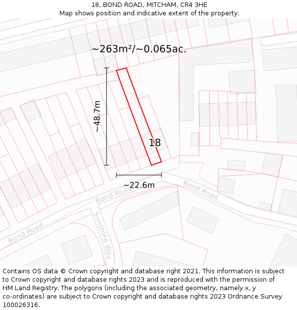 18, BOND ROAD, MITCHAM, CR4 3HE: Plot and title map