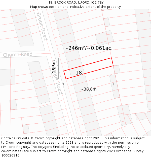 18, BROOK ROAD, ILFORD, IG2 7EY: Plot and title map
