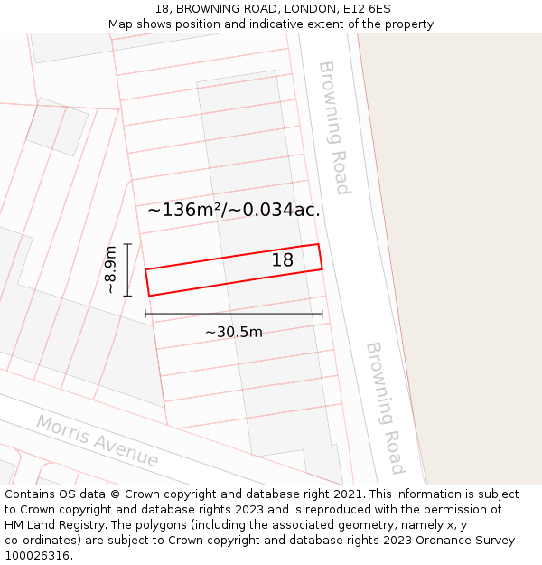 18, BROWNING ROAD, LONDON, E12 6ES: Plot and title map
