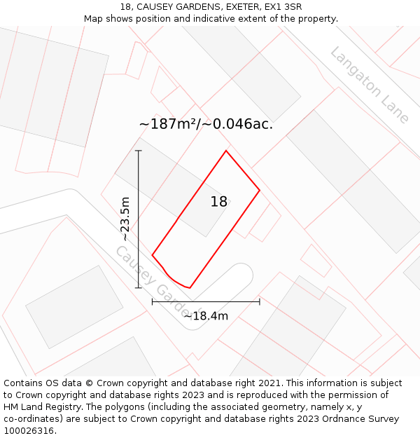 18, CAUSEY GARDENS, EXETER, EX1 3SR: Plot and title map