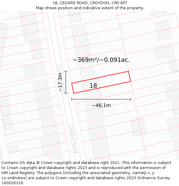 18, CEDARS ROAD, CROYDON, CR0 4PT: Plot and title map