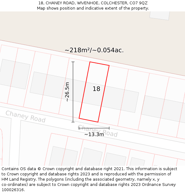 18, CHANEY ROAD, WIVENHOE, COLCHESTER, CO7 9QZ: Plot and title map