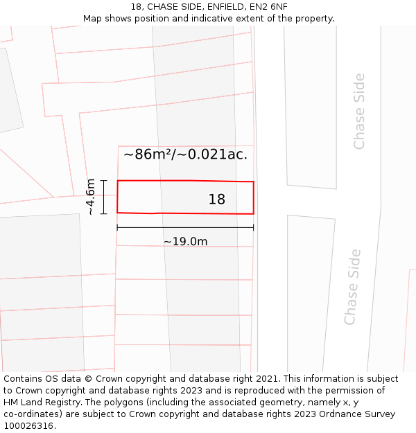 18, CHASE SIDE, ENFIELD, EN2 6NF: Plot and title map