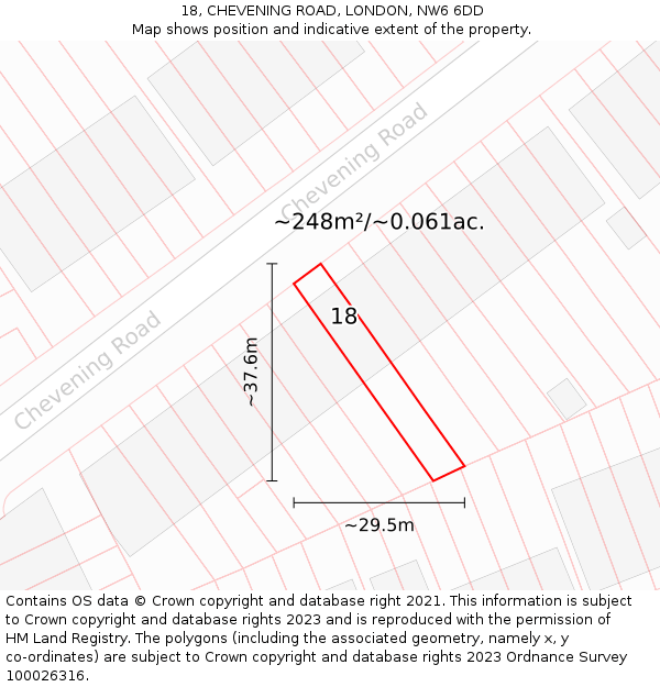 18, CHEVENING ROAD, LONDON, NW6 6DD: Plot and title map