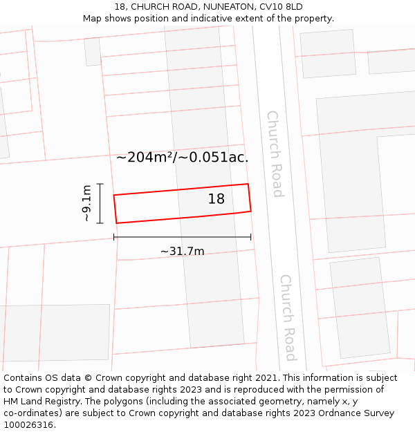 18, CHURCH ROAD, NUNEATON, CV10 8LD: Plot and title map