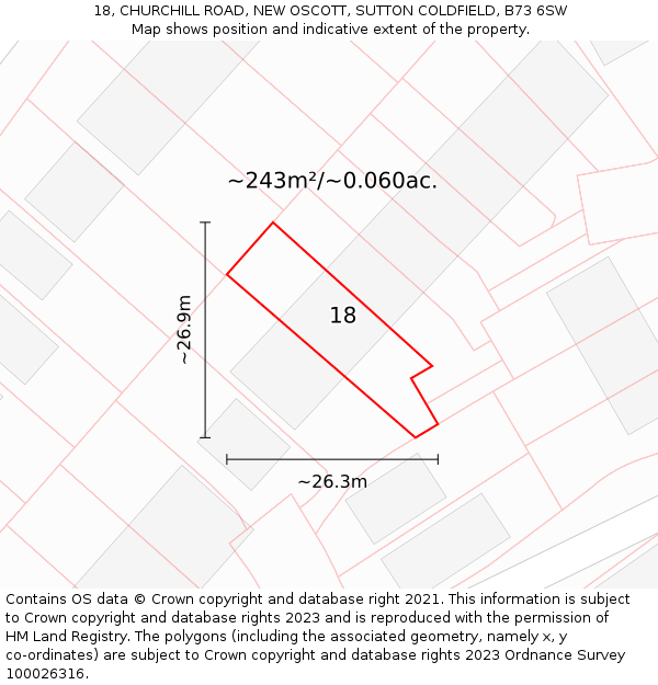 18, CHURCHILL ROAD, NEW OSCOTT, SUTTON COLDFIELD, B73 6SW: Plot and title map