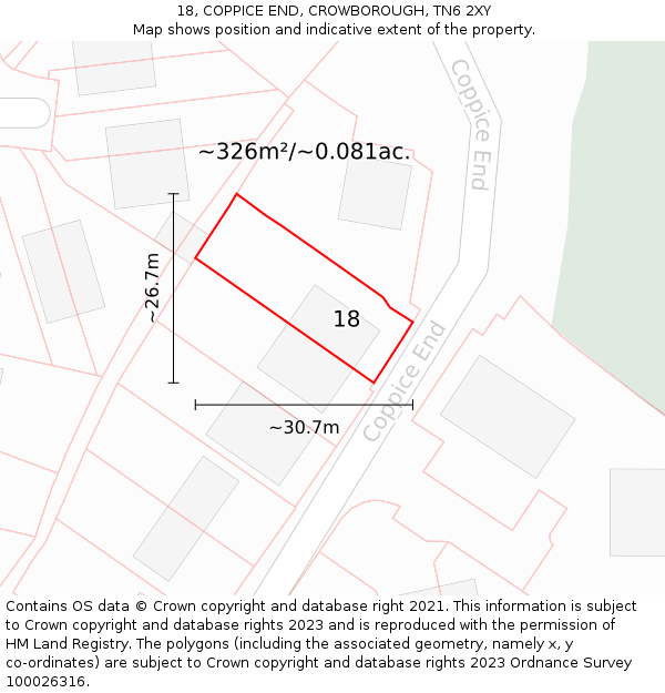 18, COPPICE END, CROWBOROUGH, TN6 2XY: Plot and title map
