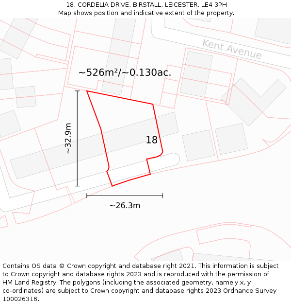 18, CORDELIA DRIVE, BIRSTALL, LEICESTER, LE4 3PH: Plot and title map