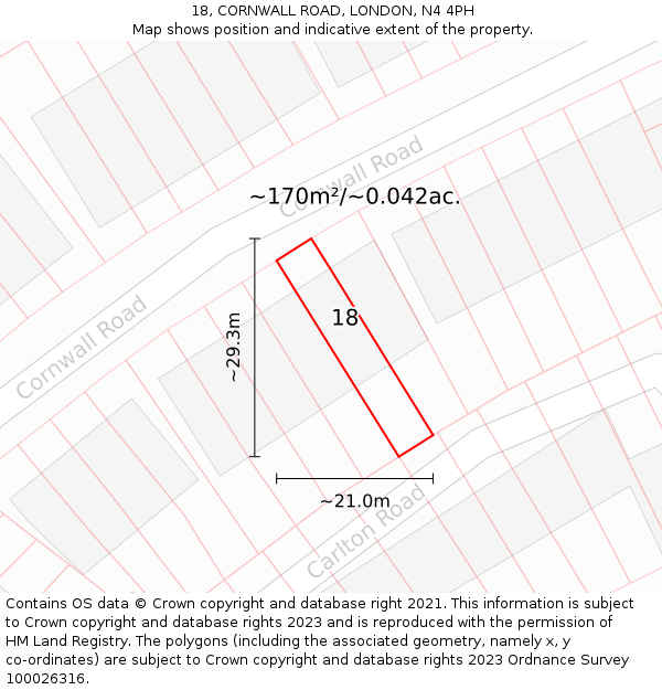 18, CORNWALL ROAD, LONDON, N4 4PH: Plot and title map